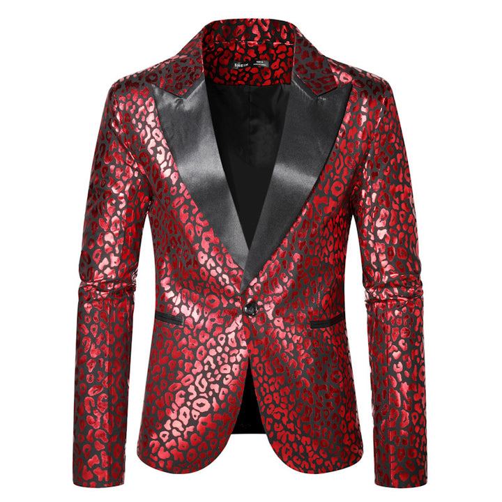 Herren eleganter Pailletten-Blazer mit modernem Leopardenmuster Echoarchiv
