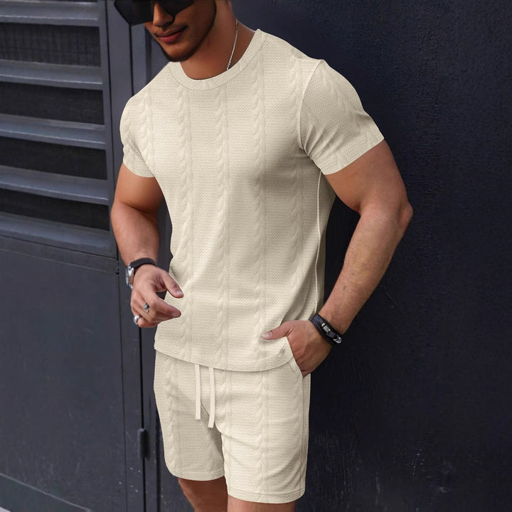Herren lässiges Kurzarm-T-Shirt und Shorts Set mit strukturiertem Design Echoarchiv