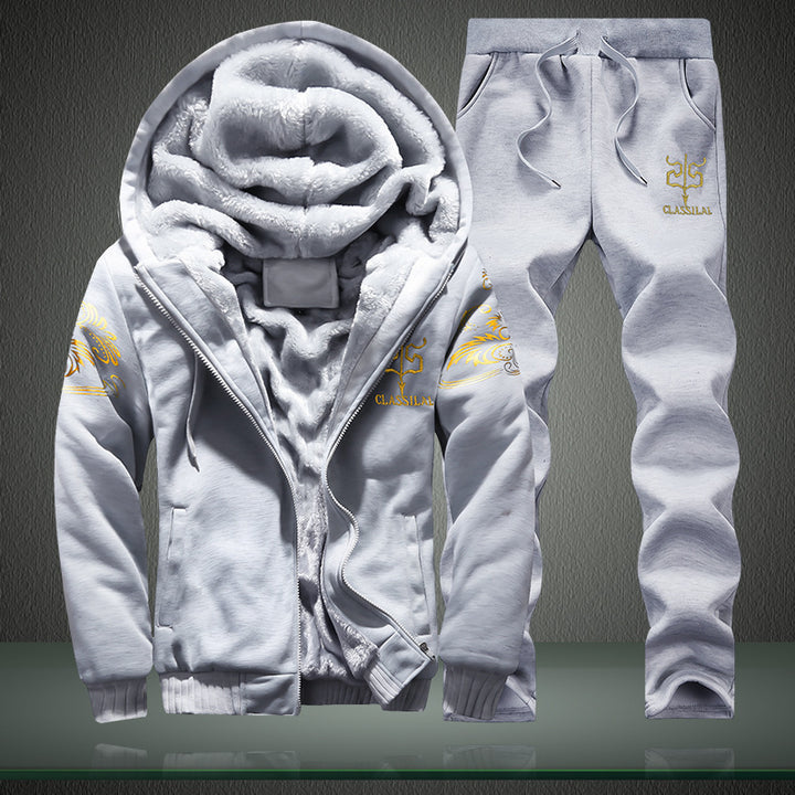 Herren Gefüttertes Freizeit-Trainingsanzug-Set mit Teddyfutter und Kapuzenjacke – Cavarno