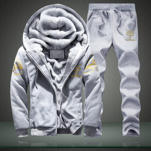 Herren Gefüttertes Freizeit-Trainingsanzug-Set mit Teddyfutter und Kapuzenjacke – Cavarno