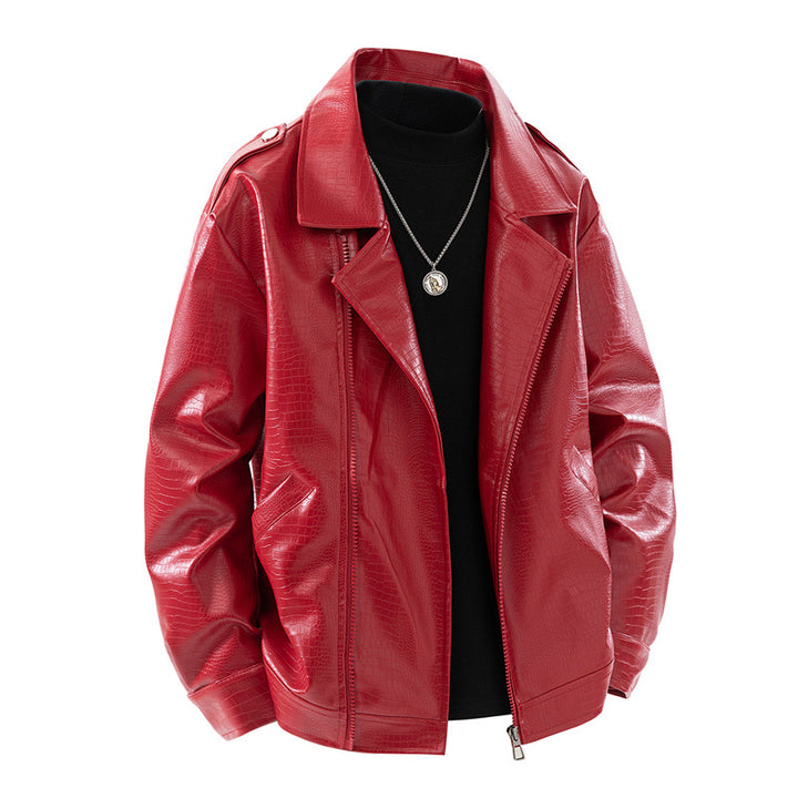 Herren Kunstleder-Überhemdjacke im Biker-Blend mit Reverskragen, Zwei-Wege-Metallreißverschluss & verdeckten Eingrifftaschen Echoarchiv