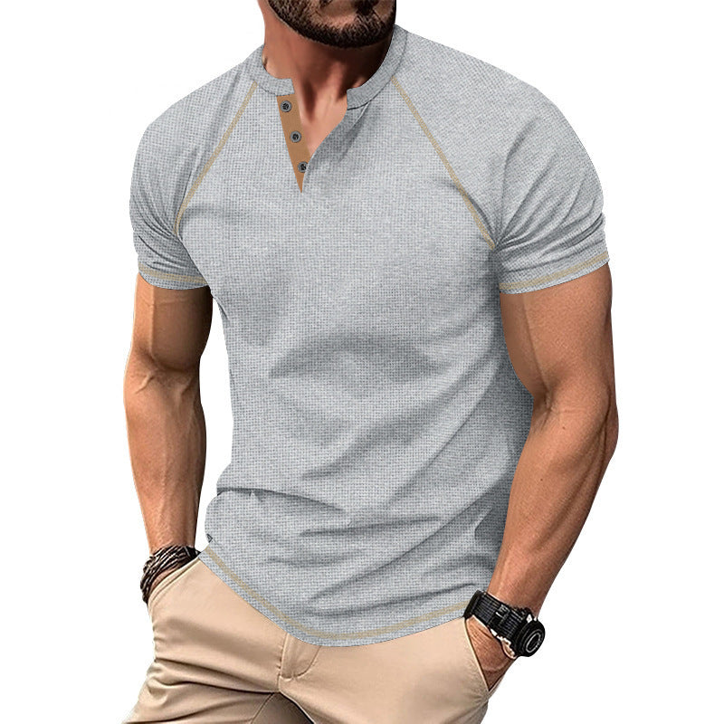 Herren modisches Kurzarm-Hemd mit eleganter Knopfleiste und feiner Struktur Echoarchiv