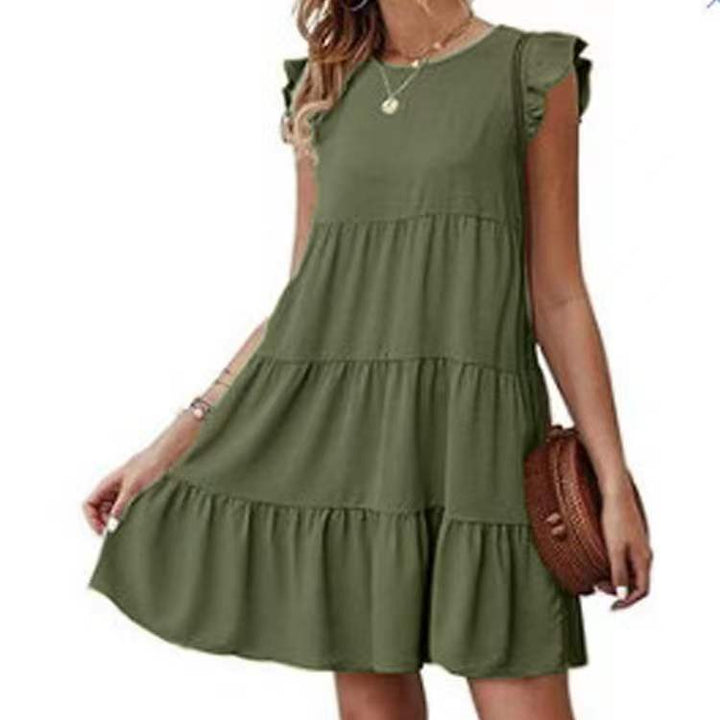 Damen Stufen-Kleid mit Rüschenärmeln und lockerem A‑Linien-Schnitt – Lunéa