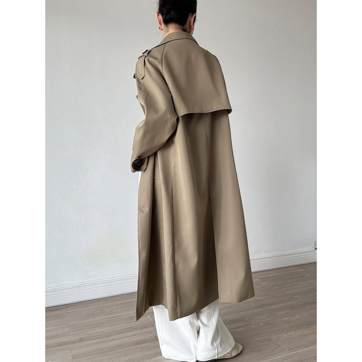 Damen Oversize Mantel im Trench-Stil mit Raglanärmeln und doppelreihiger Knopfleiste Echoarchiv