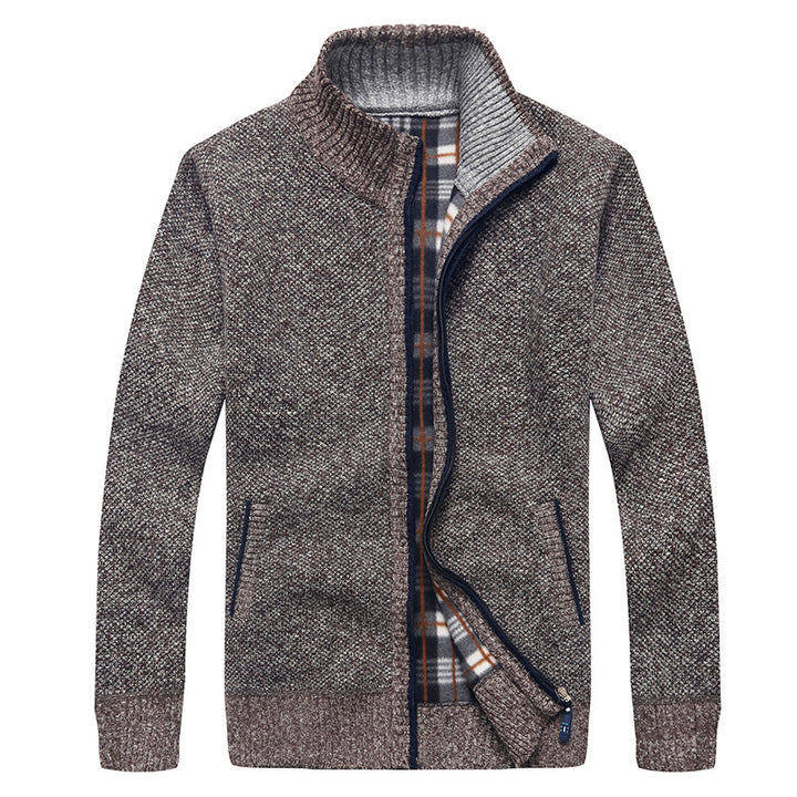 Herren Strick-Cardigan mit Fleece-Innenfutter, Stehkragen und Reißverschluss Echo Archiv