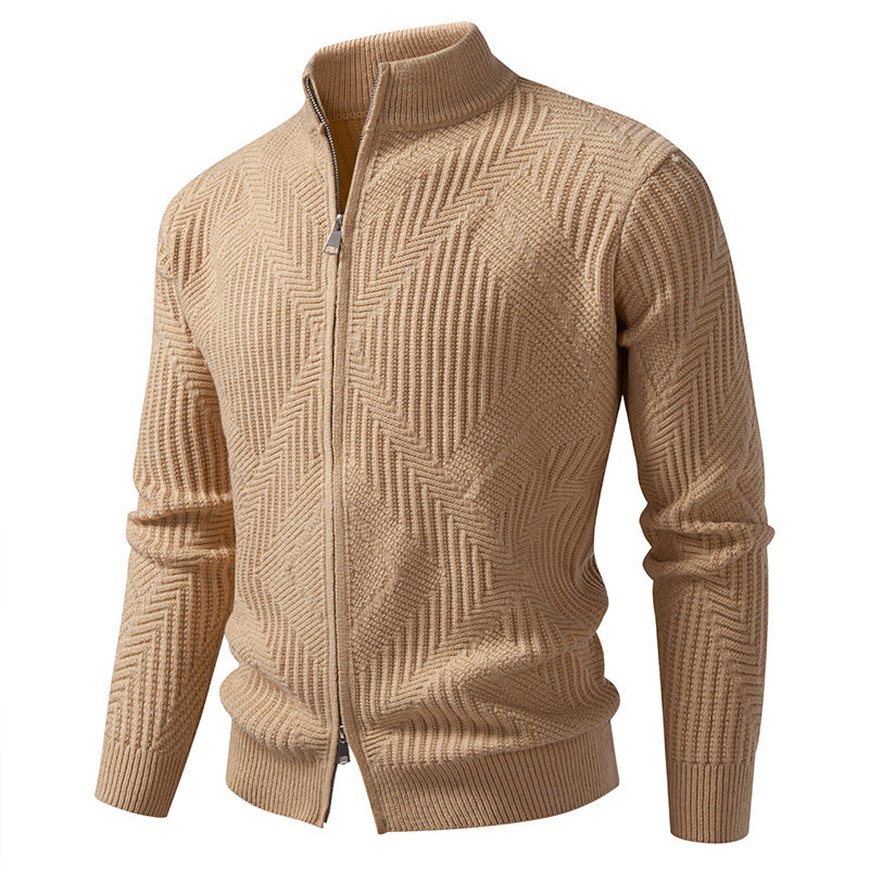 Herren nan Reißverschluss-Cardigan mit geometrischem Fischgrätstrick und Stehkragen Echo Archiv