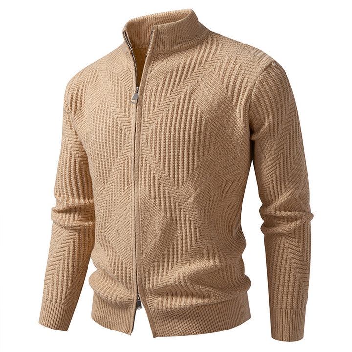 Herren nan Reißverschluss-Cardigan mit geometrischem Fischgrätstrick und Stehkragen Echo Archiv
