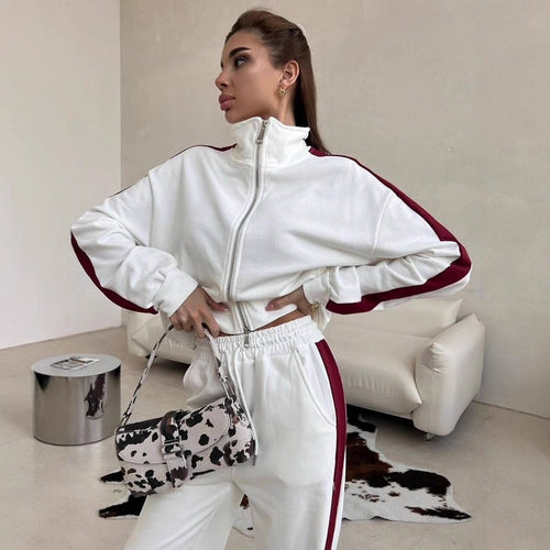 Damen Relaxed-Loungewear-Set mit kurzem Zip-Hoodie und weiter Palazzo-Jogginghose mit Seitenpaspel – Avérine
