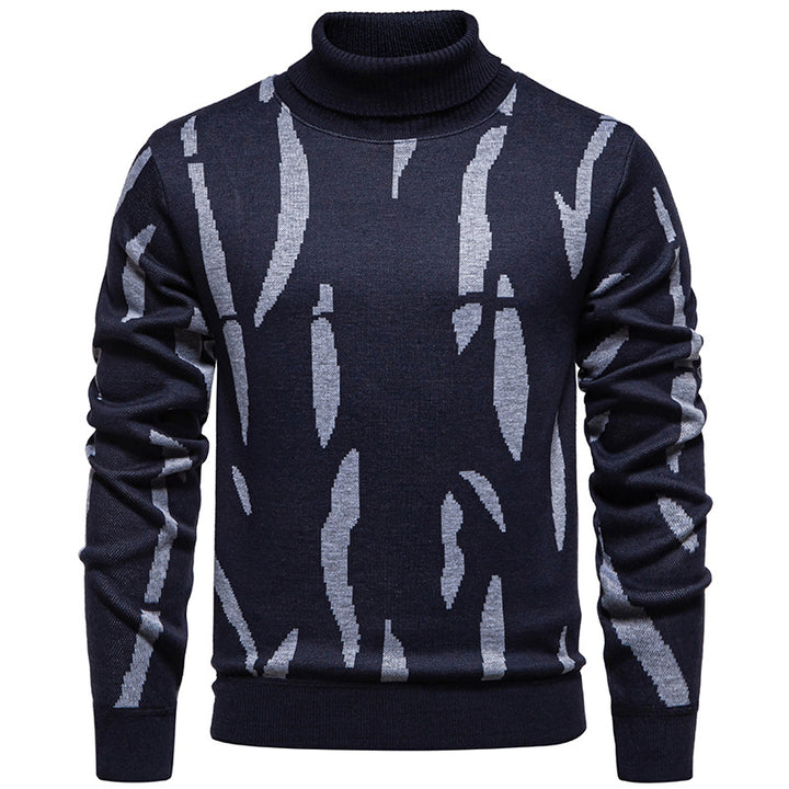 Herren Strukturierter Rollkragenpullover mit abstraktem Jacquardmuster und gerippten Abschlüssen Echo Archiv