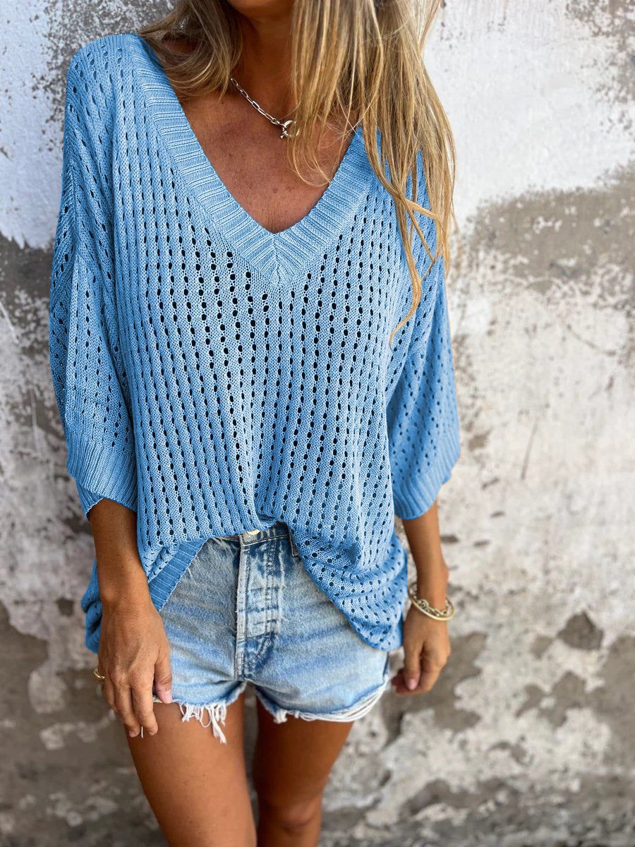 Damen nan luftig gestrickter V-Ausschnitt Pullover im Oversize-Schnitt Echo Archiv
