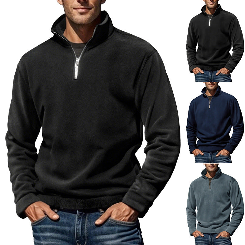 Herren nan Fleece-Halbzippullover mit Stehkragen und Rippbündchen Echo Archiv
