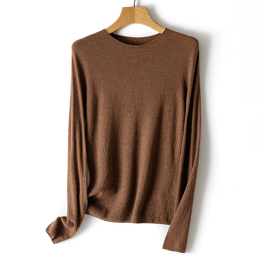 Damen Leichter strukturierter Langarm-Strickpullover mit Rundhals und feiner Crinkle-Optik Echoarchiv