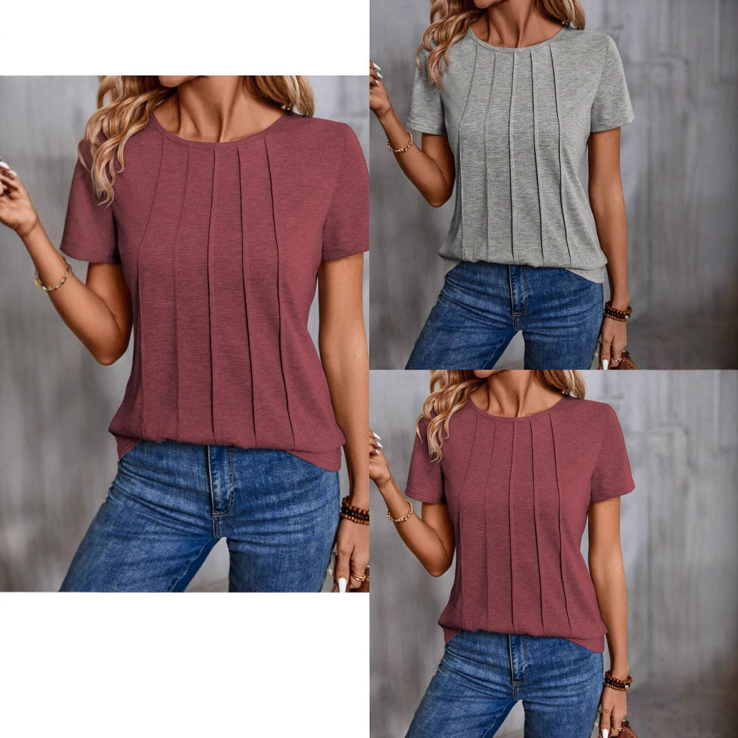 Damen lässiges T-Shirt mit strukturiertem Design und seitlichen Falten Echo Archiv