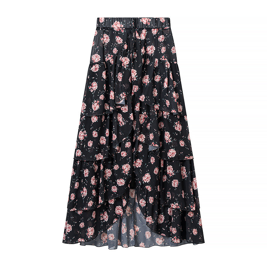 Damen Zweiteiliges Chiffon-Set mit Chokerbluse und stufigem Maxirock Echo Archiv