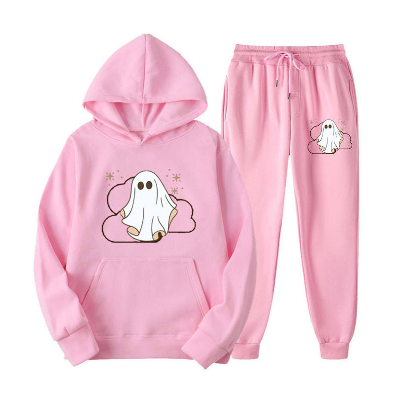 Unisex nan kuscheliger Kapuzenpullover und Jogginghose Set mit Halloween-Geistprint Echo Archiv