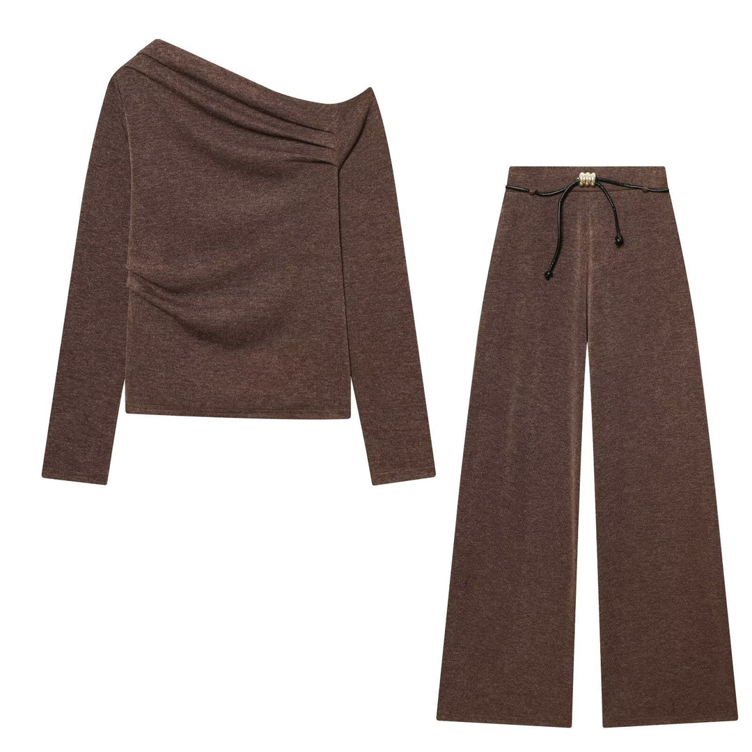 Damen Schulterfreier Feinstrick-Longsleeve mit drapiertem Wasserfallkragen Echo Archiv