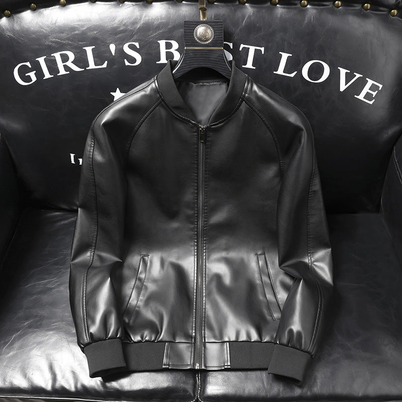 Herren schlanker Kunstleder-Bomber im minimalistischen Aviator‑Look mit geripptem Saum Echoarchiv