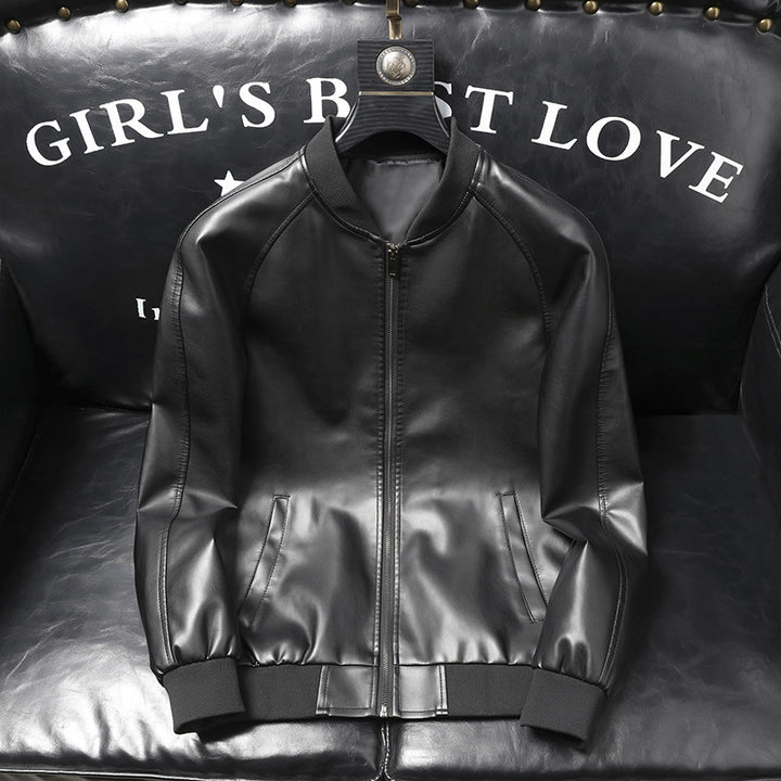 Herren schlanker Kunstleder-Bomber im minimalistischen Aviator‑Look mit geripptem Saum Echoarchiv