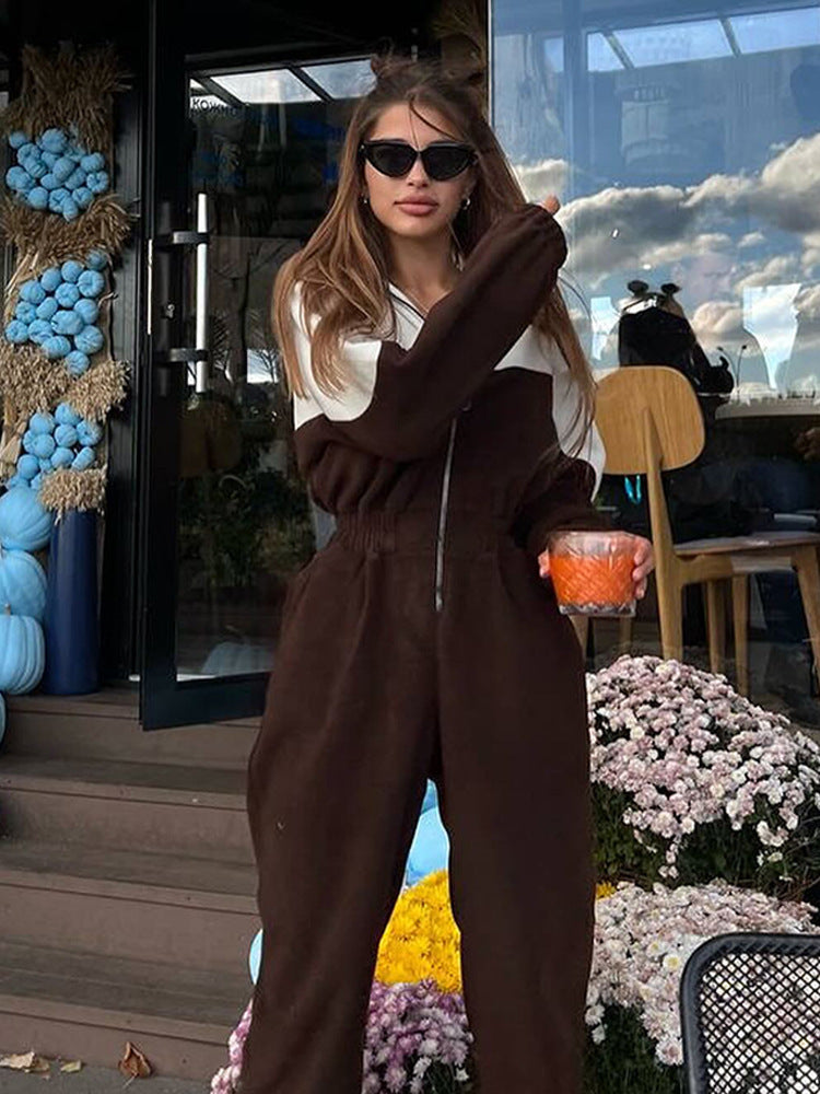 Damen nan zweiteiliges Crop-Zip-Hoodie und Highwaist Relaxhose mit weitem Bein Echo Archiv
