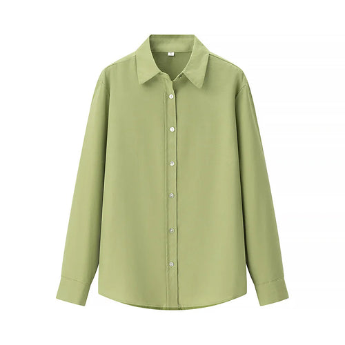 Damen lässige oversized Boyfriend-Bluse mit Hemdkragen, verdeckter Knopfleiste und abgerundetem Saum – Élovi