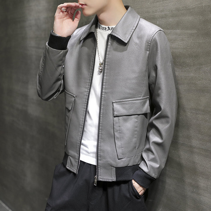 Herren Urbane Kunstleder‑Fliegerjacke mit Pattentaschen und geripptem Saum Echoarchiv