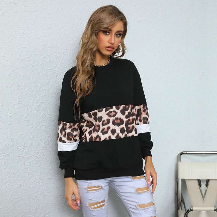 Damen Oversize-Sweatshirt mit Leo-Blockstreifen und geripptem Saum Echoarchiv