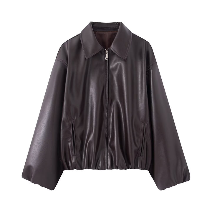 Damen Oversize Kunstleder Blouson mit Reißverschluss und elastischem Saum Echo Archiv