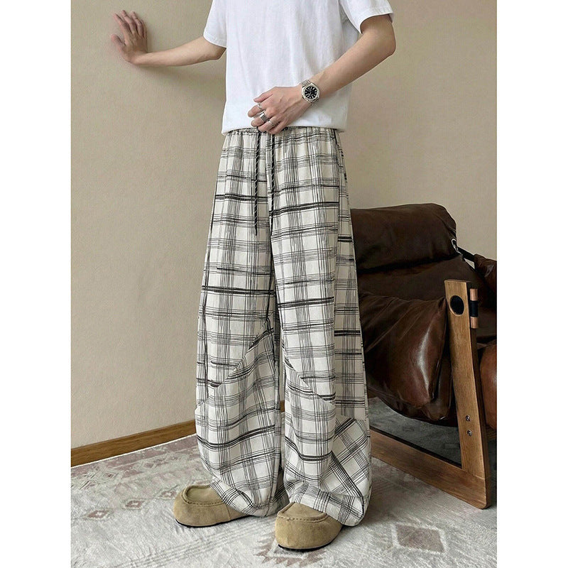 Herren weite karierte Lounge-Hose mit elastischem Bund und Tunnelzug Echoarchiv