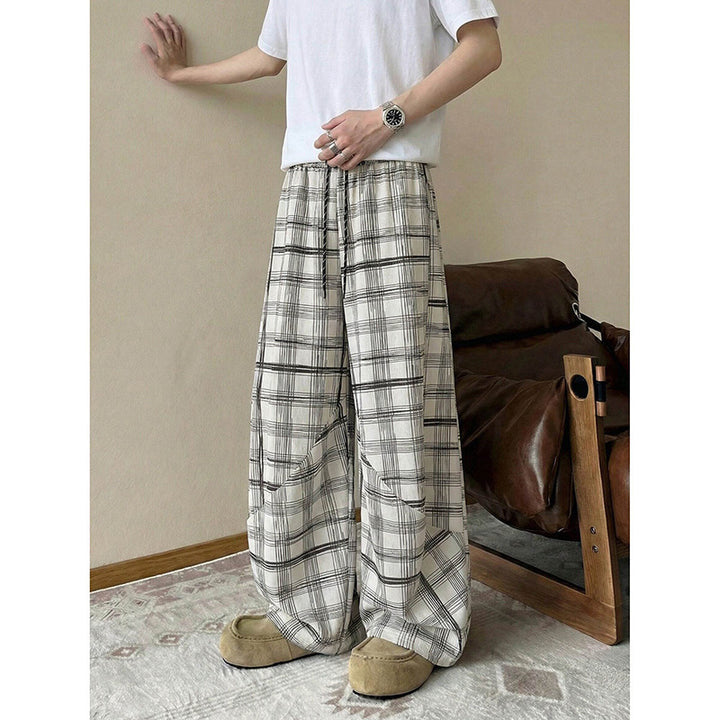 Herren weite karierte Lounge-Hose mit elastischem Bund und Tunnelzug Echoarchiv