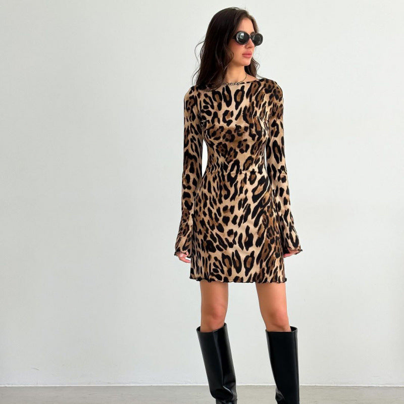 Damen Mini-Kleid mit langem Arm im Leopardenmuster Echo Archiv
