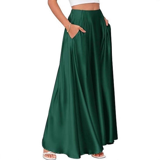 Damen Maxirock mit Taschen und taillenbetontem hoher Bund aus fließendem Chiffon Echoarchiv