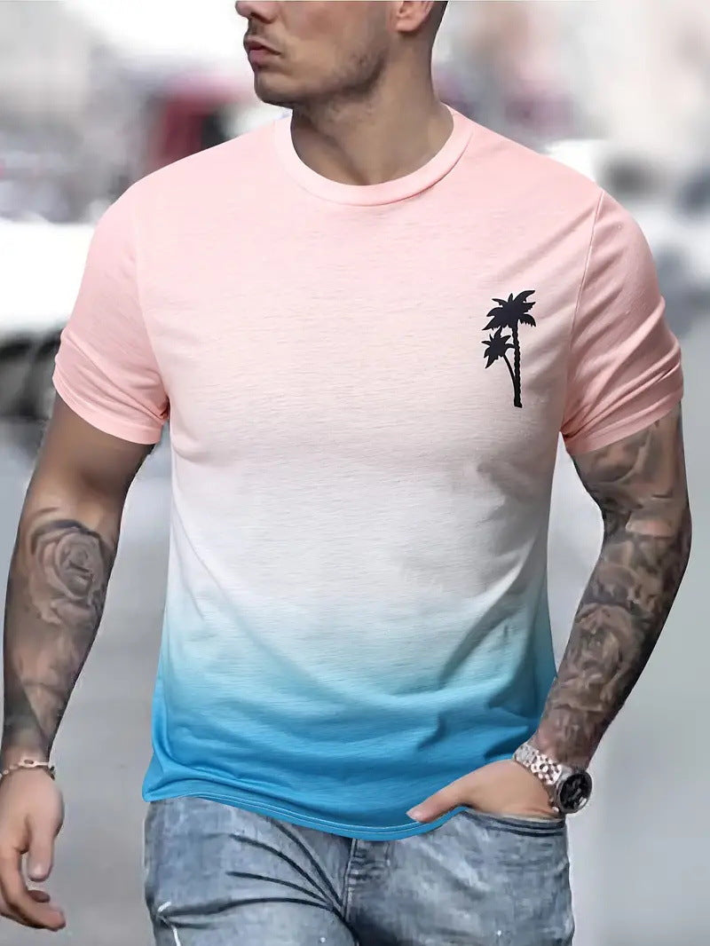Herren T-Shirt mit modernem Farbverlauf und Palmenstickerei Echoarchiv