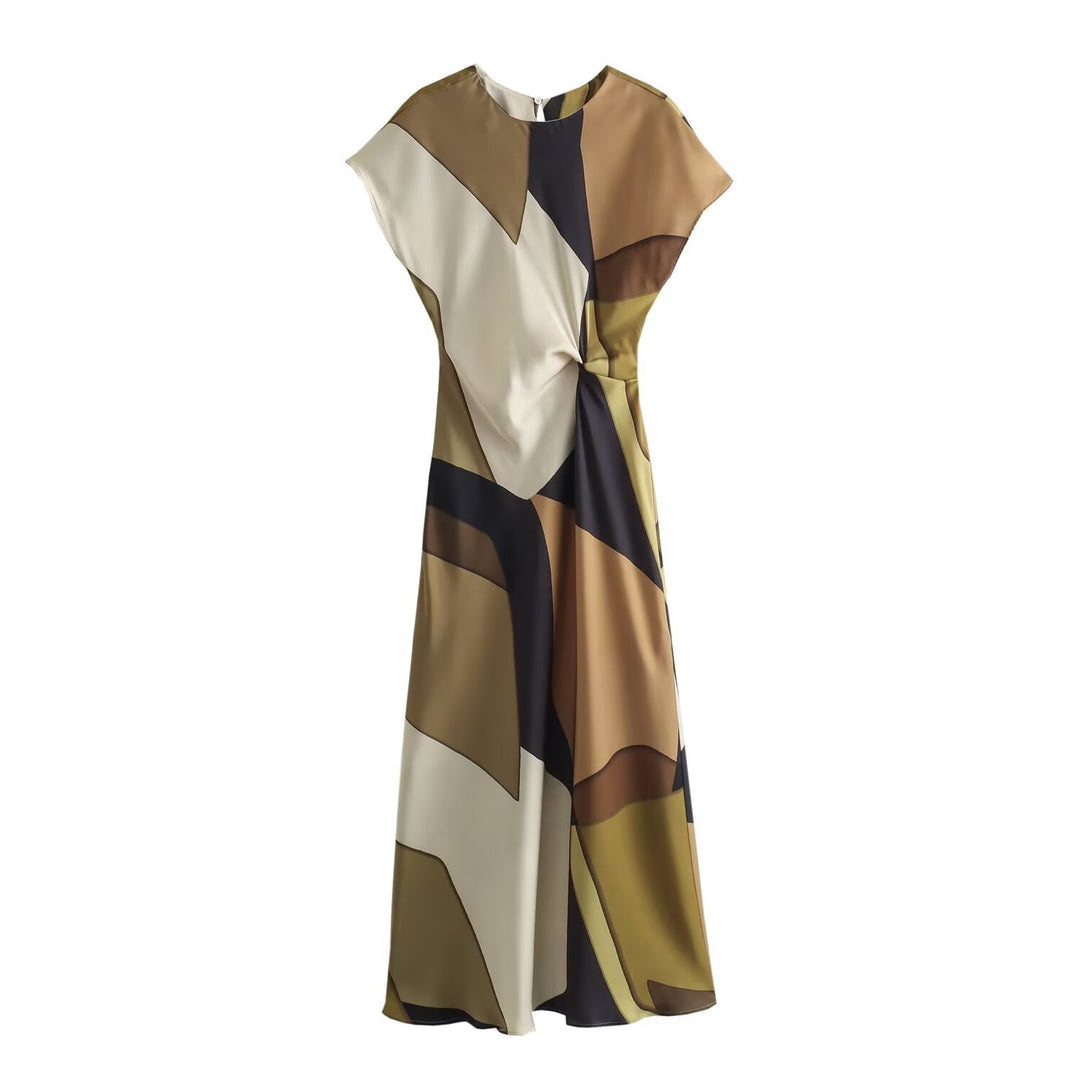 Damen Maxikleid mit modernem geometrischen Muster und fließendem Schnitt Echo Archiv