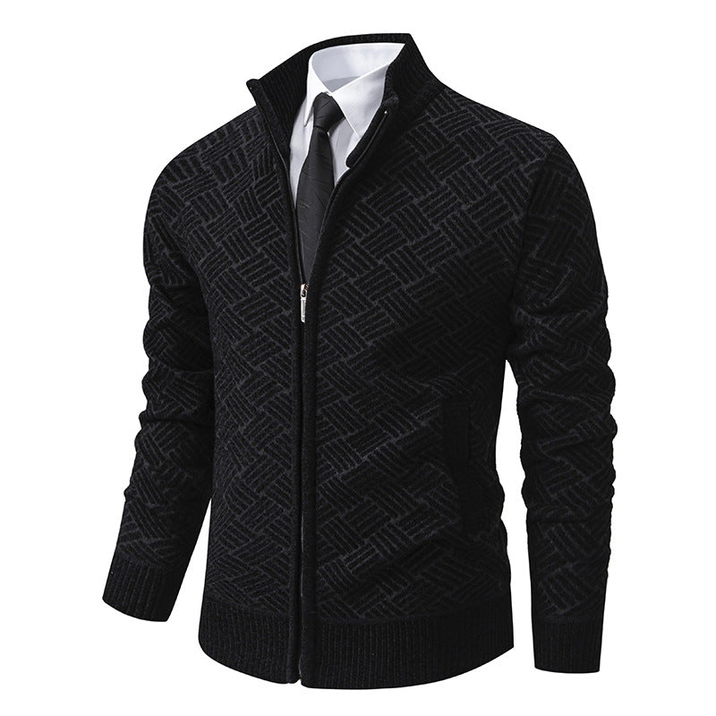 Herren Strickjacke mit modernem Zipper und kreativem Muster Echoarchiv
