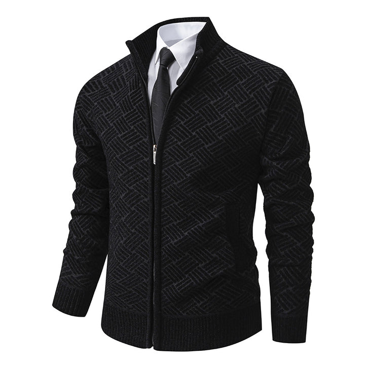 Herren Strick-Zipjacke mit geometrischem Strukturmuster und Stehkragen Echo Archiv