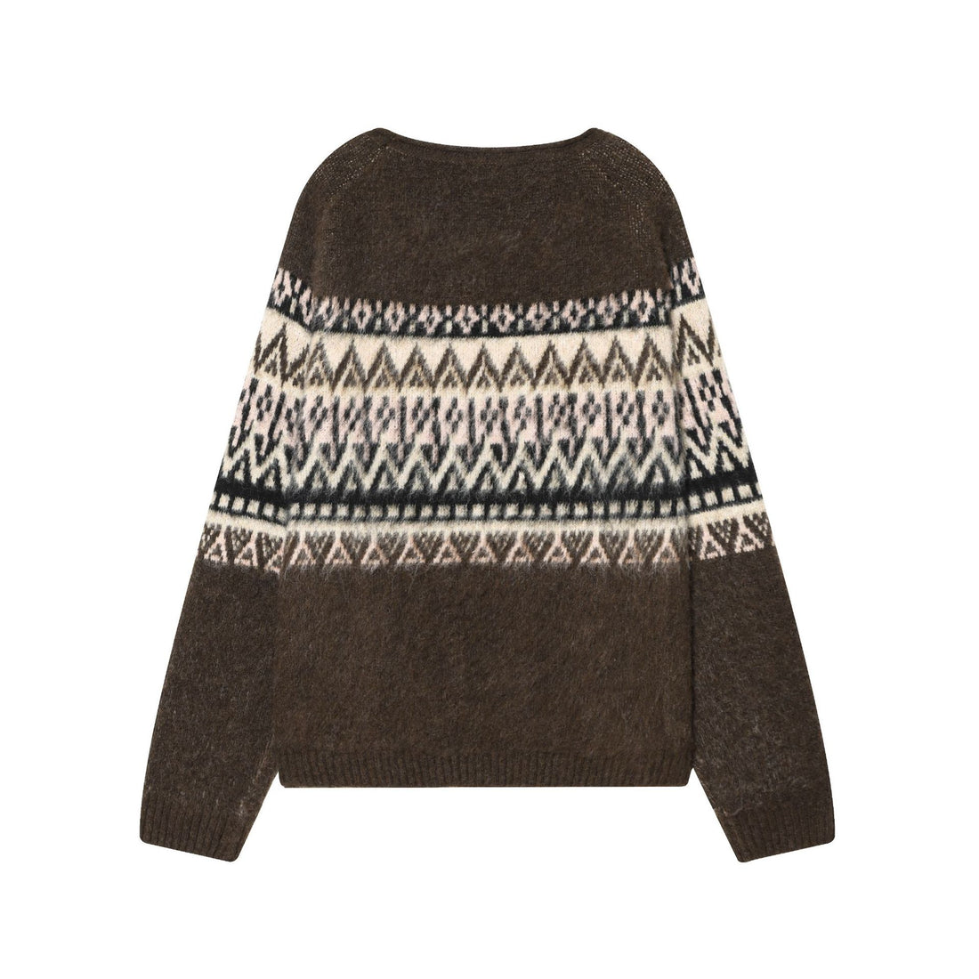 Damen Norwegerpullover aus Mohairmix mit Rundhalsausschnitt, lockerem Schnitt und Jacquardmuster – Mavelle