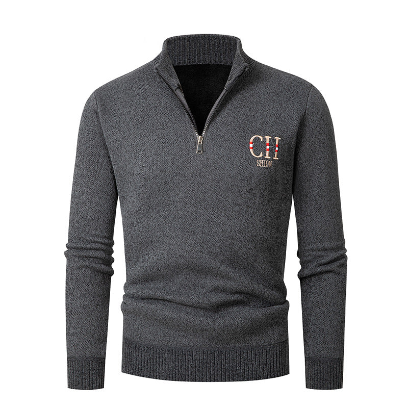 Herren stylischer Strickpullover mit Stehkragen und Reißverschluss Echoarchiv