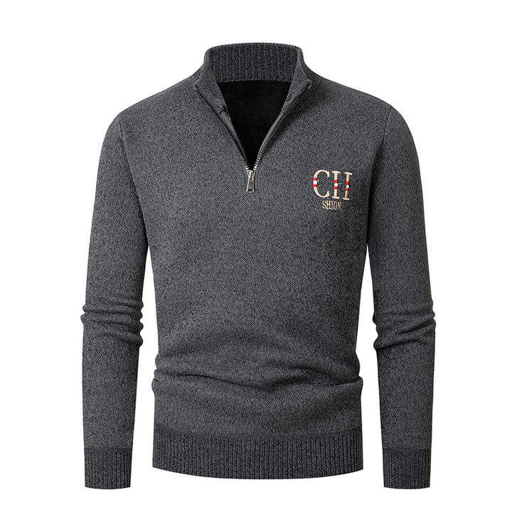Herren stylischer Strickpullover mit Stehkragen und Reißverschluss Echoarchiv