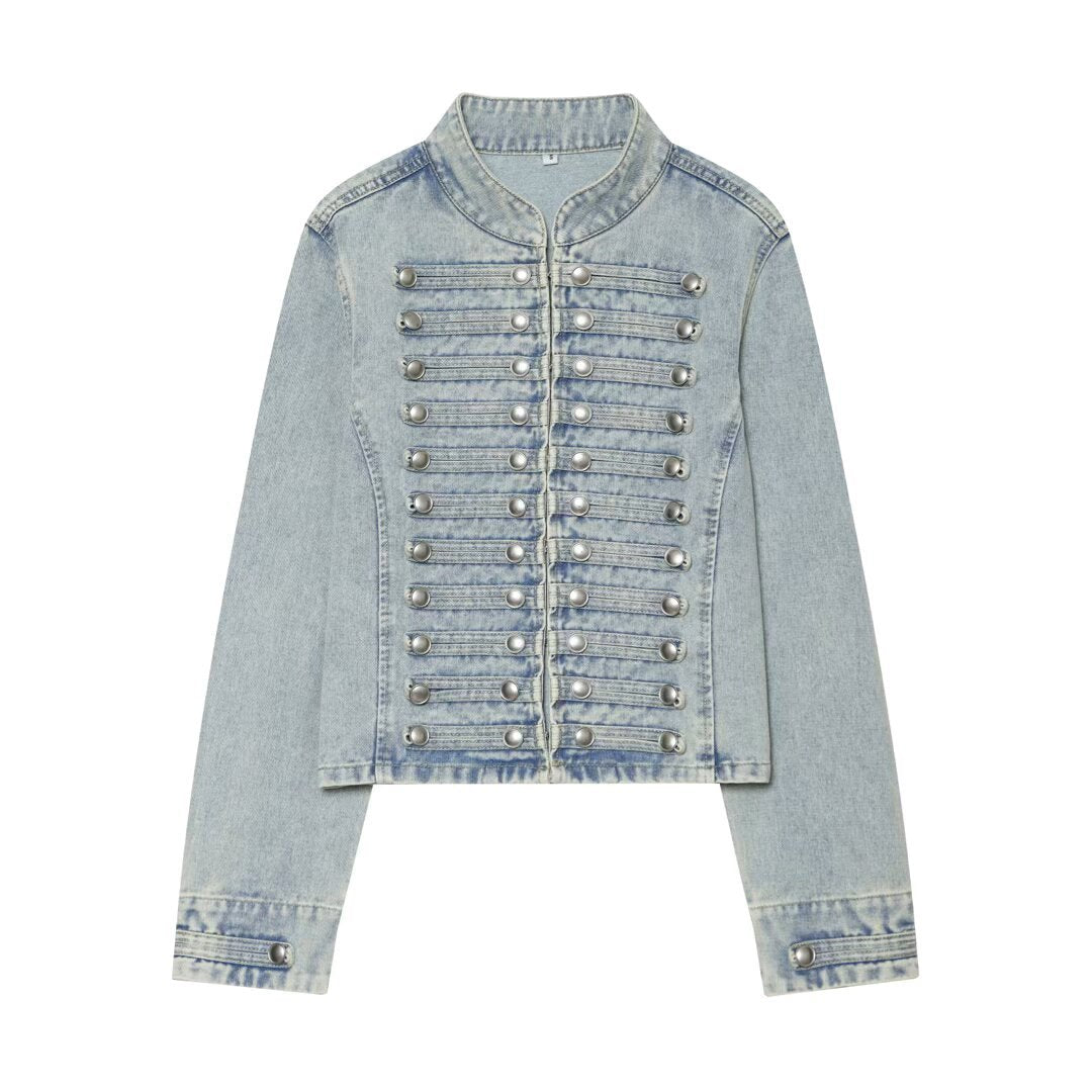 Damen Cropped Denim‑Blouson im Frackstil mit dekorativen Reihenknöpfen Echo Archiv