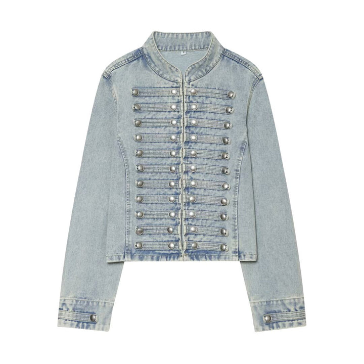 Damen Cropped Denim‑Blouson im Frackstil mit dekorativen Reihenknöpfen Echo Archiv