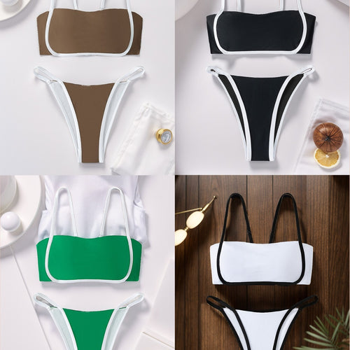 Damen Bandeau Bikini mit hohem Beinausschnitt und verstellbaren Trägern Echo Archiv