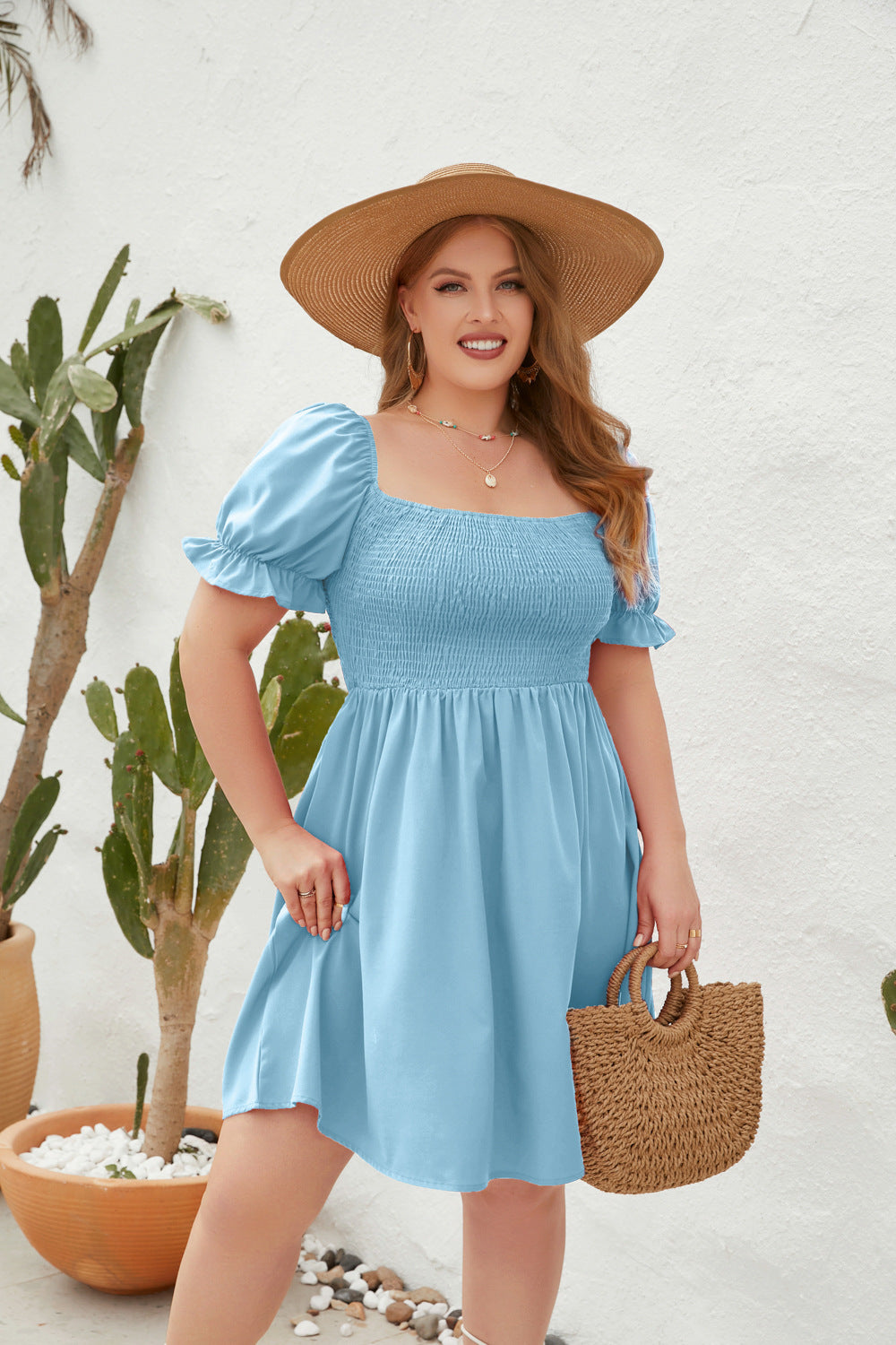 Damen Leichtes Sommerkleid mit schulterfreier Passform und voluminösen Puffärmeln Echo Archiv