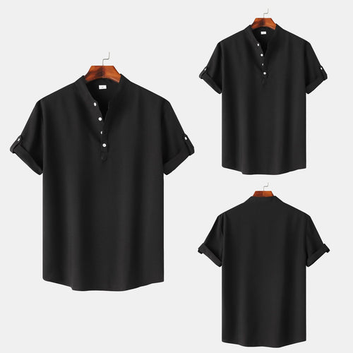Herren Kurzarmhemd mit elegantem Stehkragen und praktischen Knopfdetails Echoarchiv