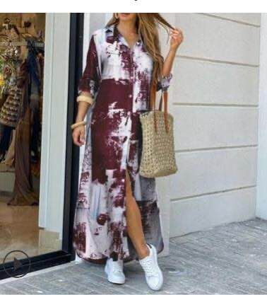 Damen nan langes Hemdkleid mit floralem Muster und seitlichem Schlitz Echo Archiv