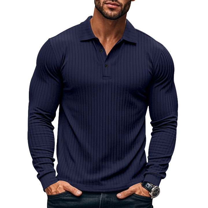Herren Langarm-Henley-Shirt mit feinen Streifen und modischem Knopfverschluss Echoarchiv