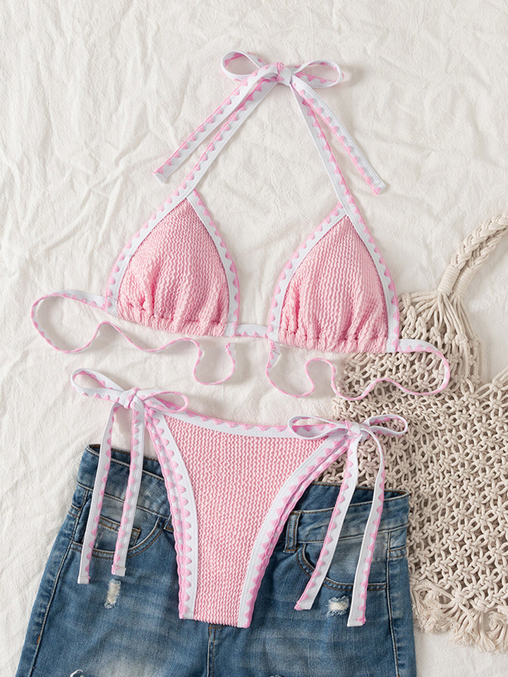 Damen Triangel-Bikini mit verspielten Bindebändern und feiner Struktur Echo Archiv