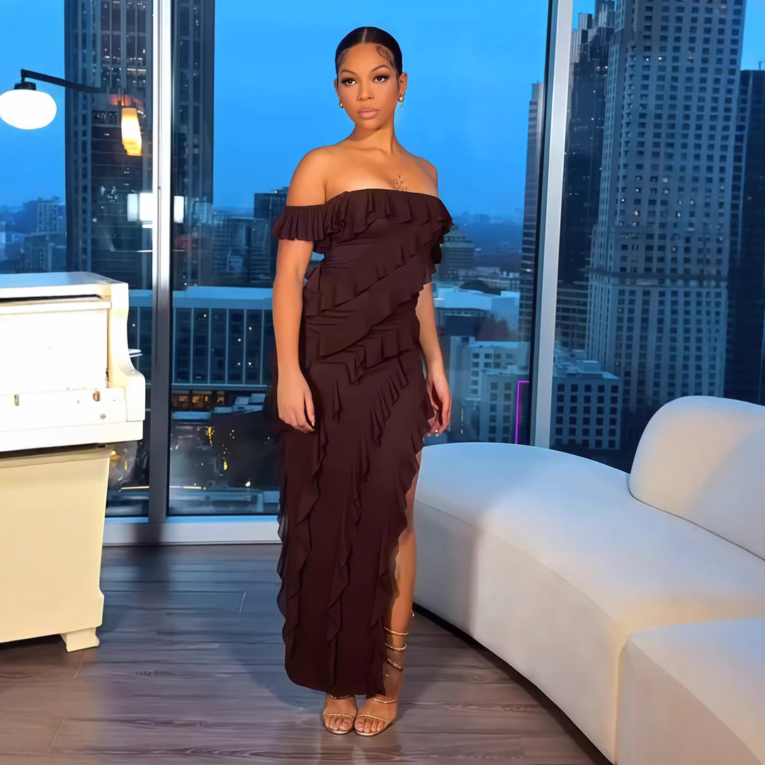 Damen Rüschendes Maxi-Kleid Echo Archiv