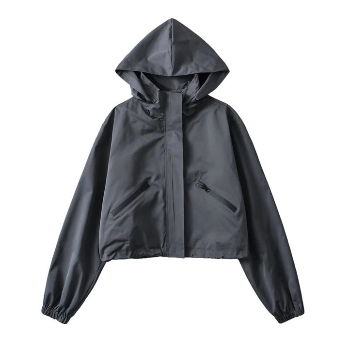 Damen Cropped Regenjacke mit Kapuze, wasserabweisender Tech‑Qualität und schrägen Reißverschlusstaschen Echo Archiv
