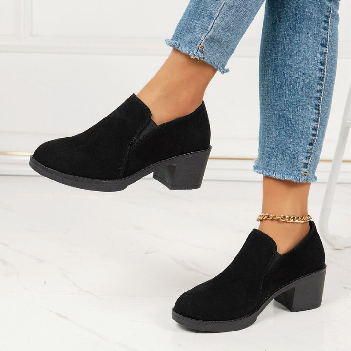 Damen Slip-On Halbschuh mit mittelhohem Blockabsatz und Veloursoberfläche Echo Archiv