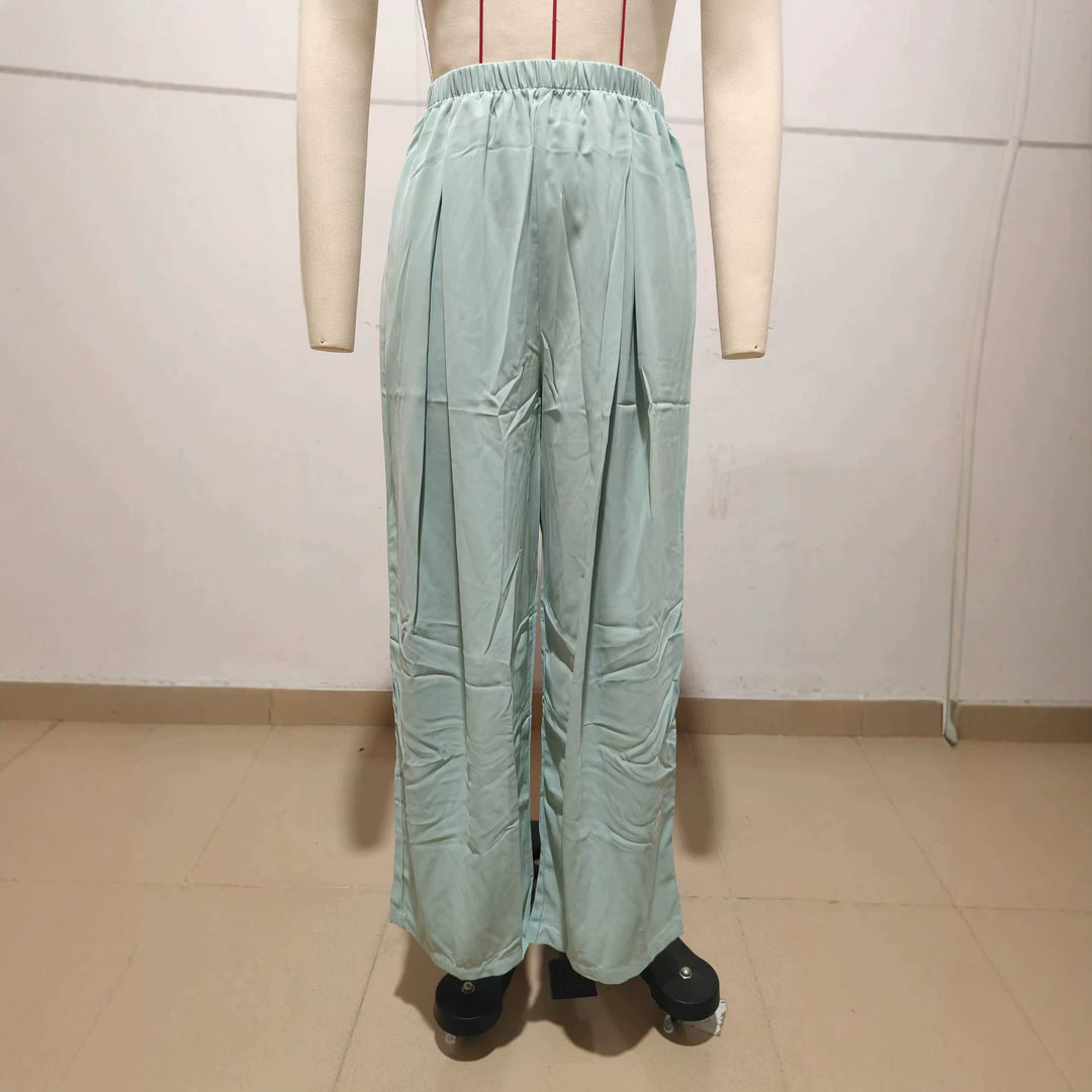 Damen Leichte Satin-Palazzohose mit hohem elastischem Bund und Kellerfalten – Avélisse